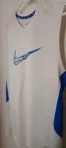 Nike Swoosh Dri-Fit White Blue Sleeveless Shirt Mens Small - Picture 1 of 4
