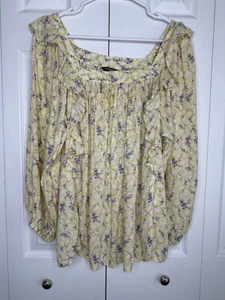 Peasant Top Cottagecore Chaps Gauze Ruffle Floral Square Neck Puff Sleeve Sz XL - Picture 1 of 9
