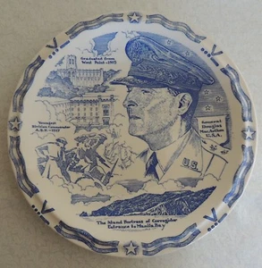 VTG Gen. Douglas MacArthur Commemorative Plate 10.5" Blue & White VERNON KILNS - Picture 1 of 5