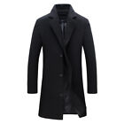 Mens Winter Trench Jacket Coat Long Lapel Neck Outwear Single Breasted Overcoat-