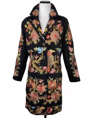 PAPARAZZI BY BIZ Jacket Black Floral Bird Embroidered Art To Wear Coat S,M,L,XL - Image 1 of 4