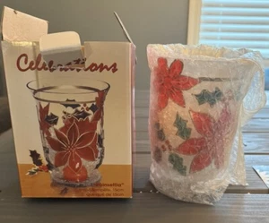 Poinsettia Hand Painted Decorative Tealite Candle Holder 6" Hurricane Mouthblown - Picture 1 of 4