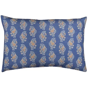 Chatsworth XL Rectangle Linen-Blend Cushion. Denim Blue & Orange Paisley. 23x15" - Picture 1 of 4