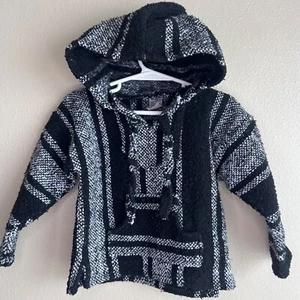 Unbranded Unisex Kids Black White Boho Striped Mexican Drawstring Hoodie Size 4. - Picture 1 of 2