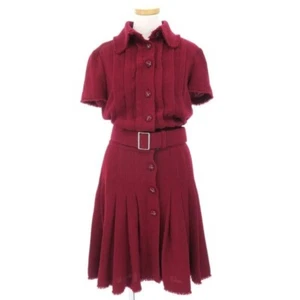 CHANEL Short Sleeve Dress Women Size 36 Red Wool Blend With Belt Pleats - Picture 1 of 9