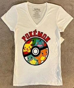 Pokemon - Womens / Juniors White V-Neck T-Shirt - Sizes Small, Large & XXL - New - Picture 1 of 1