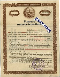 1926 ATTO DI FIDUCIA BANCONOTA Christian Weichsel DALLAS TEXAS John & Elizabeth SCHMIDT - Foto 1 di 2