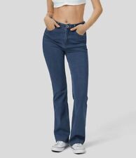 Halara Mid Rise Button Pockets Stretchy Knit Casual Slight Flare Jeans Bootcut