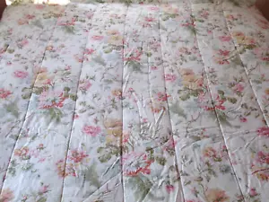 Vtg RALPH LAUREN Wentworth Comforter King Floral Cream Green Pink Gold Sateen - Picture 1 of 10