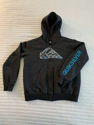 Sudadera Quiksilver para niños, talla 10/12 M, gris oscuro, capucha, cremallera completa, forrada, logotipo Foto 1 de 4