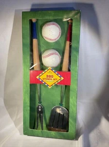 Hallmark Baseball Themed BBQ Utensil Set - Salt Pepper Spatula Fork Set. NIB. - Picture 1 of 5