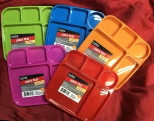 Set Of 5 Tray Divided TV Lunch Dinner Meal Picnic Plate Serving Plastic 9”x9” - Picture 1 of 3