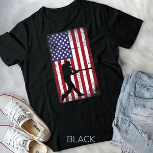 Baseball American Flag 4th of July men women gift T-Shirt Unisex T-shirt - Picture 1 of 11