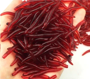 Red Bait Worms Plastic Fishing Fake Simulation Artificial Imitation Tackle Lure - Picture 1 of 4
