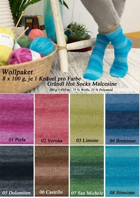 Wollpaket Sockenwolle "Gründl Hot Socks Malcesine" 8x100g, je eine Farbe im Set - Bild 1 von 4