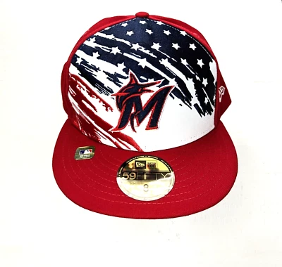 Chapéu New Era Miami Marlins MLB 4 de julho 59FIFTY ajustado em campo tamanho 8 carvalho NOVO - Imagem 1 de 4