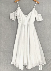 NWT Yumi Kim Nolita Dress Small White Dotted Ruffled Strap Fit Flare Empire Midi - Picture 1 of 14