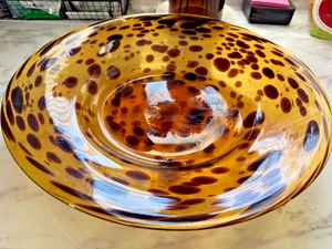 Schildpatt Glasschale: große mundgeblasene Bernsteinplatte - Bild 1 von 5