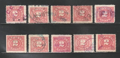 Scott # R229, Used, 2¢ Documentary, Hand-Stamped Cancels, 10 Different - Image 1 of 2
