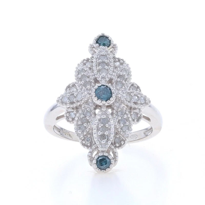 Elegante anillo de cóctel con racimo de diamantes azules de oro blanco - 10 k 0,50 ctw tratado floral Foto 1 de 4