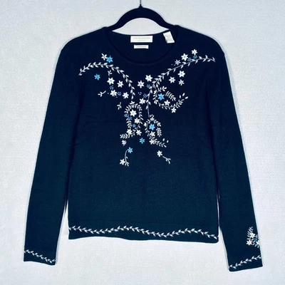 Suéter de cachemir vintage Valerie Stevens para mujer S negro floral hadas cabaña y2k Foto 1 de 4