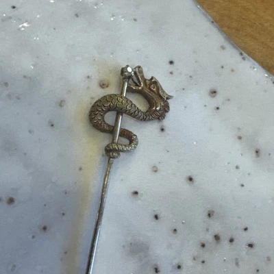 Antique 14K Gold Dragon Stick Pin w Diamond Edwardian Art Nouveau c1900 - Image 1 of 4