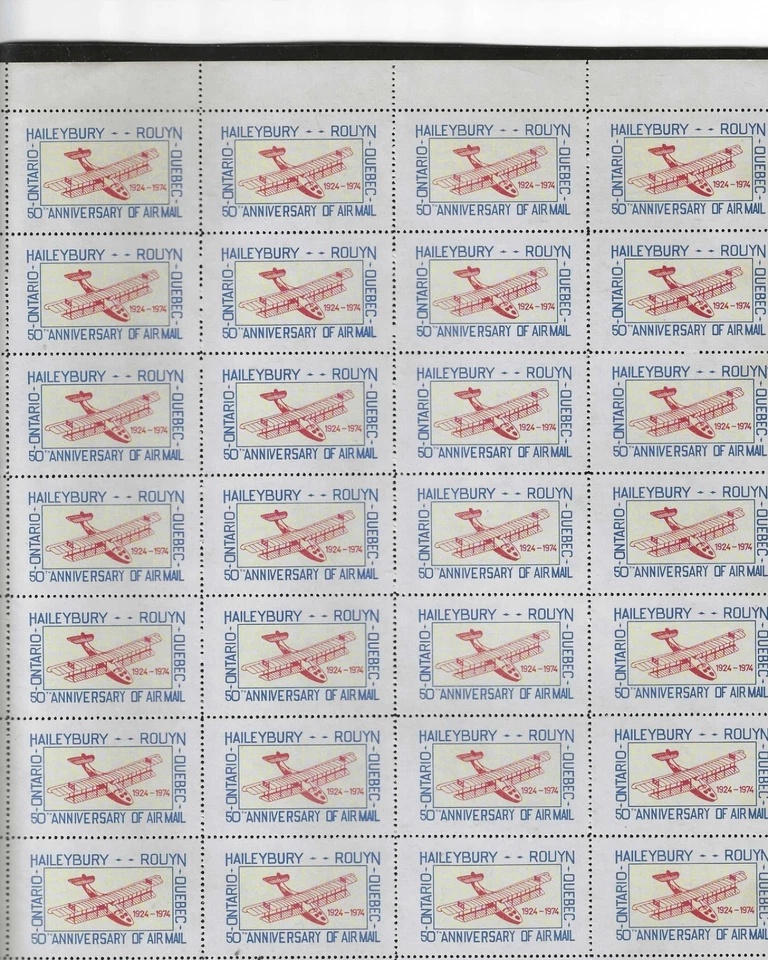 Stamp Canada 1974 Airmail Private Issue Semi Postal Ontario Quebec Rouyn sheet. - Image 1 of 3