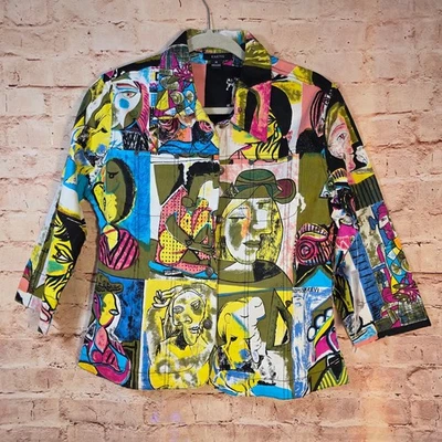Chaqueta abotonada con estampado artístico abstracto multicolor Kaktus para mujer talla M Foto 1 de 4