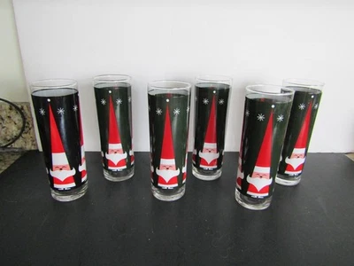 VTG Mid Century Libbey SANTA Holt Howard 7" Tall Drinking Glasses 2 1/2" w SET 6 - Image 1 of 4