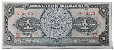 MEXICO 1 Peso 1961 AZTEC CALENDAR Good condition, with graffiti Series LD - Image 1 of 2