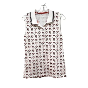 Tory Sport Sleeveless Polo Shirt Womens Medium Tennis Racket Print Athletic Golf - Picture 1 of 5