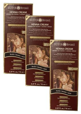 3 PACK Surya Brasil Henna Cream Black 2.37 fl oz / 70 mL Semi-Permanent Vegan Ha - Image 1 of 3