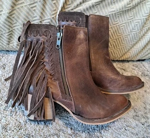 Bota cómoda DINGO cremallera corta con flecos de vaquero occidental talla 7,5 M cuero #DI 757 - Imagen 1 de 12