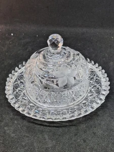 Vintage Brilliant Hand Cut Lead Crystal Cheese Plate and Cover Cloche - Picture 1 of 6