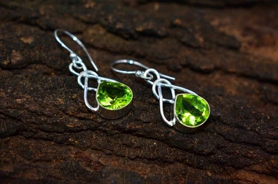 Peridot Gemstone 925 Sterling Silver Jewelry Hook Earrings 1.50" Gift For Women - Image 1 of 4