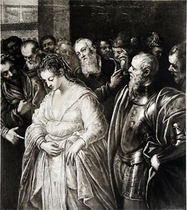 LE CHRIST & la FEMME ADULTÈRE (Détail) - Planche du 19e siècle (par Le Tintoret) - Picture 1 of 2
