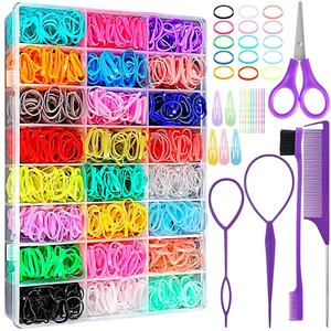 24 Colors Rubber Bands for Hair, 2300 Pcs Elastic Hair Bands Baby Girl Hair Ties - Picture 1 of 7