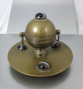 Antikes Kunsthandwerk englisches Bronzeband Achat Cabochon Inkwell um 1900 - Bild 1 von 10