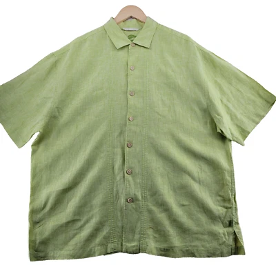 Tommy Bahama Relax Fit Men's Size 1XB Big Solid Green Linen Hawaiian Shirt - Image 1 of 4