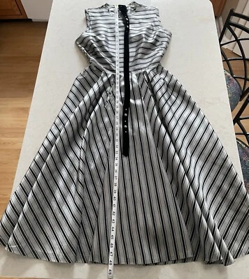 Vintage Women’s 1940’s Taffeta Striped Dress W Belt - Image 1 of 4