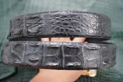 W1.5" Negro Real Cocodrilo Cuerno Cuero Piel Hombre Cinturón Hebilla Automática #20 Foto 1 de 4