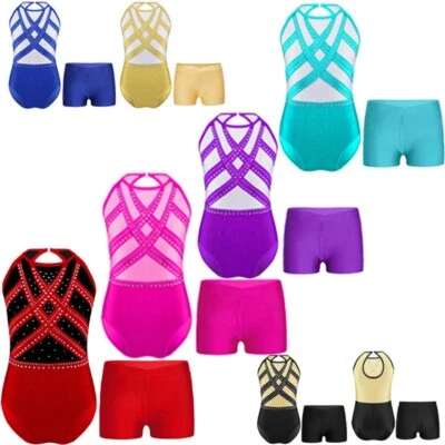 Kids Girls Outfit Glittery Suit Athletic Set Yoga Exercise With Shorts Dance - Image 1 of 4