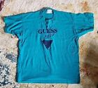 Vintage Guess Jeans Logo Turquoise '90s T-Shirt Super Sports Wear Size XL Clean!