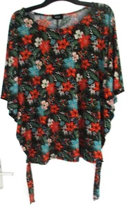 Striking KLASS BLOUSE/TOP, Bright Floral, Dolman Sleeves, Silky, Size L - Picture 1 of 7