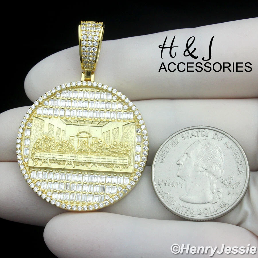 PLATA ESTERLINA 925 CIRCONITA HELADA CHAPADO EN ORO/PLATA 3D ÚLTIMA CENA COLGANTE REDONDO*AP485 Foto 1 de 1