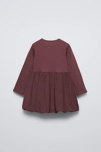 ZARA BURGUNDY GIRLS 4 BALLOON DRESS LONG SLEEVES COMBINATION BUBBLE HEM 5530/602 - Picture 1 of 9