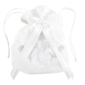 First Communion Floral Drawstring Purse with Bow Accessory for Girls, 7 In - Picture 1 of 1