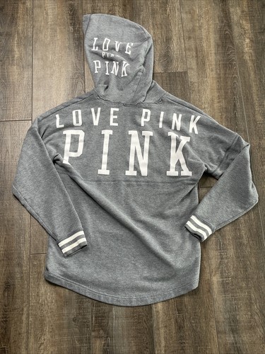 UNDERCOVER Felpa con cappuccio Victoria's Secret ROSA Love rosa slouchy grigio bianco logo taglia S