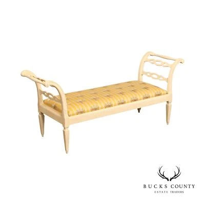 French Country Style Distress Painted Window Bench - Image 1 of 4