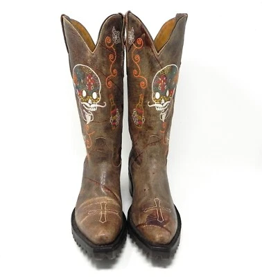 JOHNNY RINGO 女式刺绣头骨皮革牛仔靴 922-15T 8 码 — 第 1/4 张图片